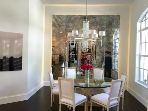 ntique mirror backsplash tiles reflecting natural light